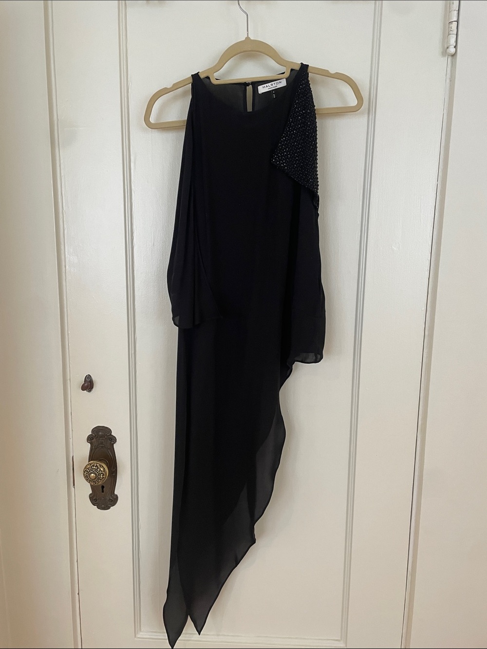 Halston Heritage Black Draped Silk Evening Tunic Top Size 4